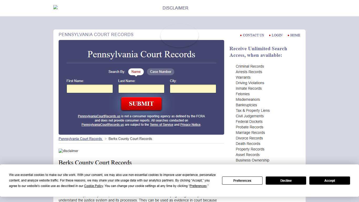 Berks County Court Records PennsylvaniaCourtRecords.us