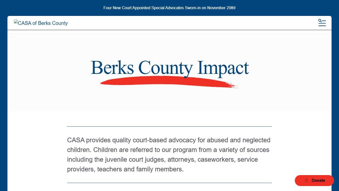 Berks County Impact : Our Impact : CASA of Berks County
